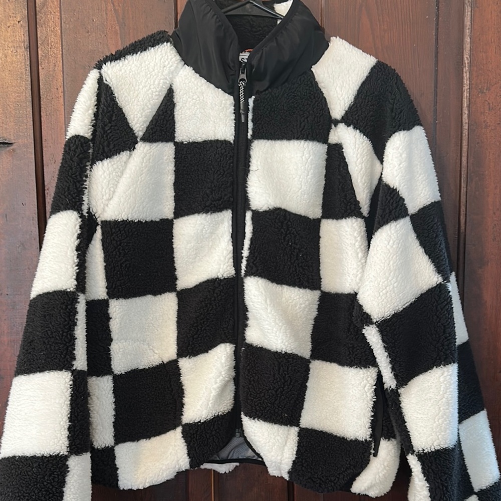 Checkered Black and White Fleece Jacket